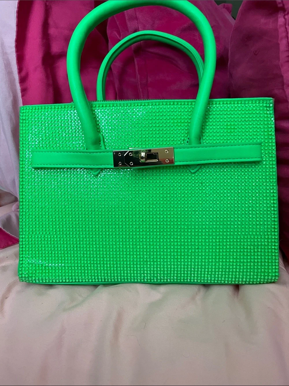 Green Women's Rhinestone Tote Bag